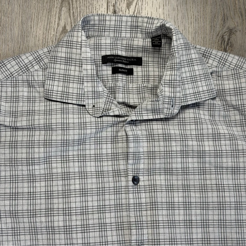 John Varvatos U.S.A. Shirt Mens 15 32/33 Gray Plaid Slim Fit‎ Dress Long Sleeve